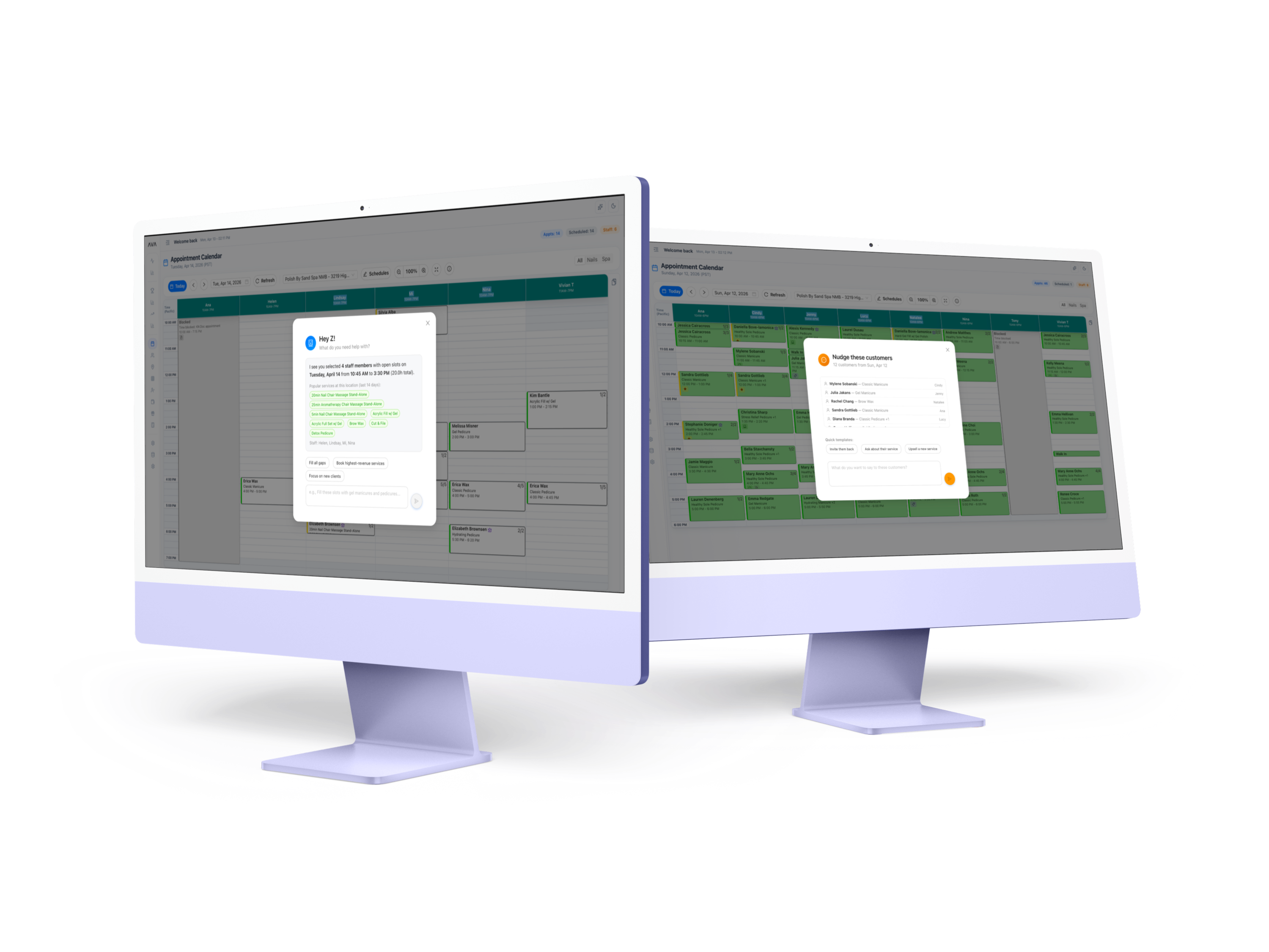 Smart calendar with staff columns and drag-and-drop appointments across multiple providers