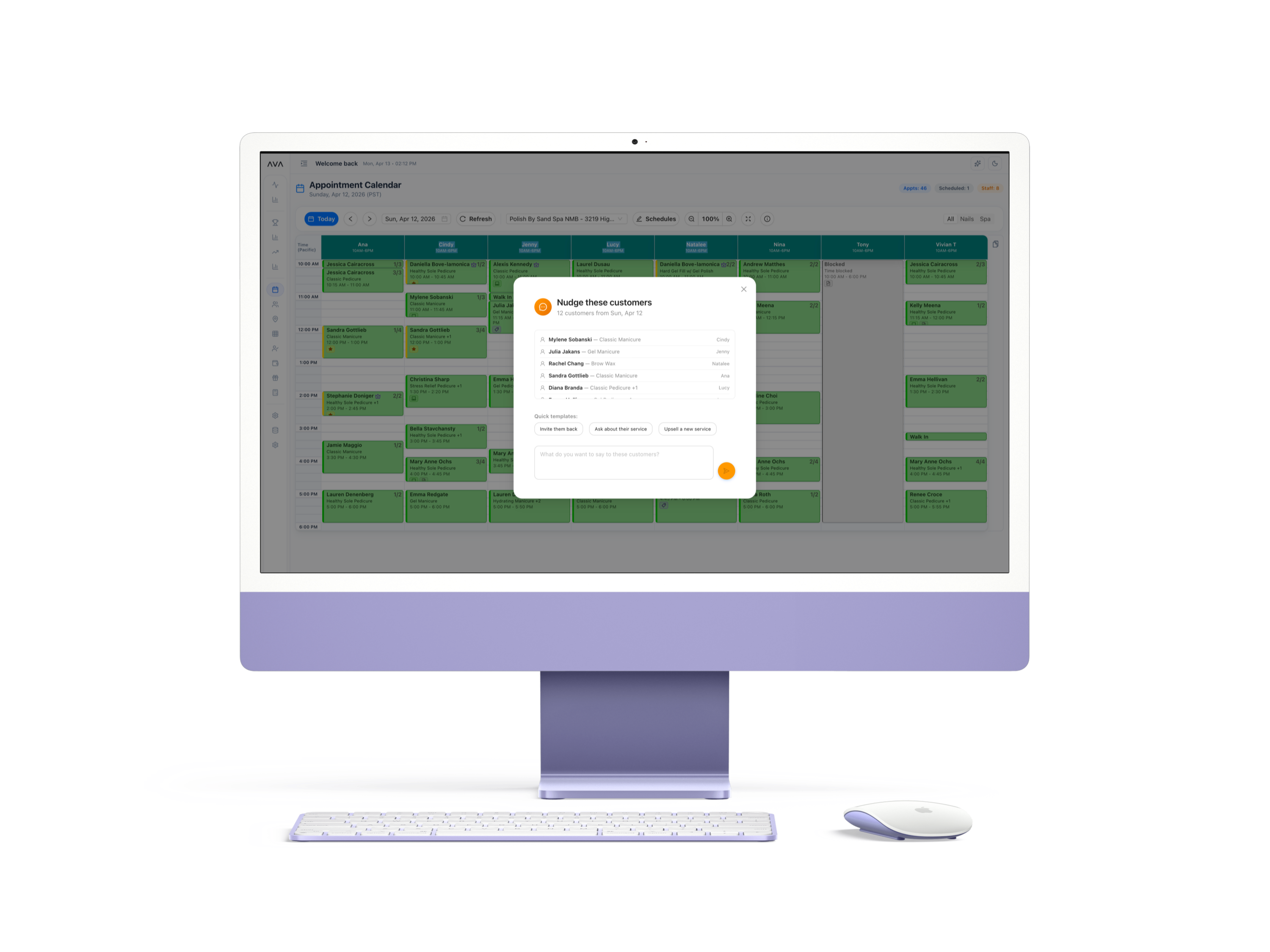Nudge campaign modal showing customers to re-engage with personalized messages